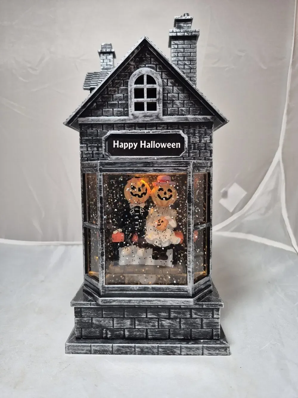 💥 Gerson International Happy Halloween Snow Globe with Sounds Pumpkin Couple
